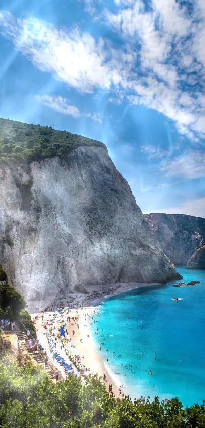 Breathtaking ocean cliff view with turquoise waters and clear skies.