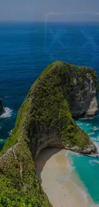 A stunning view of a tropical beach with cliffs and blue ocean.