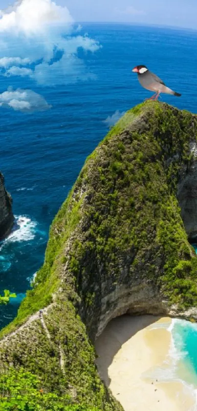 Majestic cliff and beach with turquoise sea, perfect for nature wallpaper.