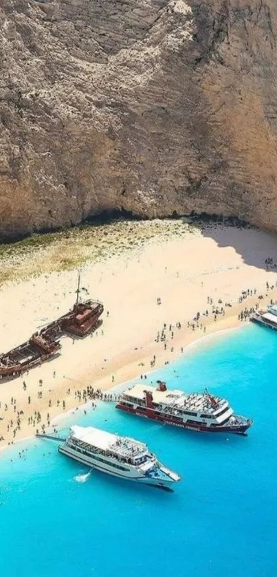 Secluded beach cove with turquoise water and cliffs.