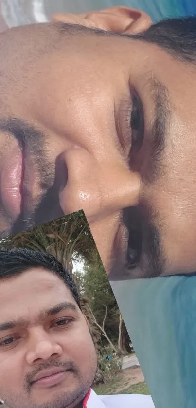 Beach portraits collage with ocean background