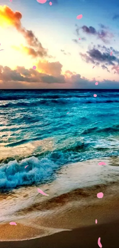 Beautiful sunset beach wallpaper with vibrant ocean colors and serene sky.