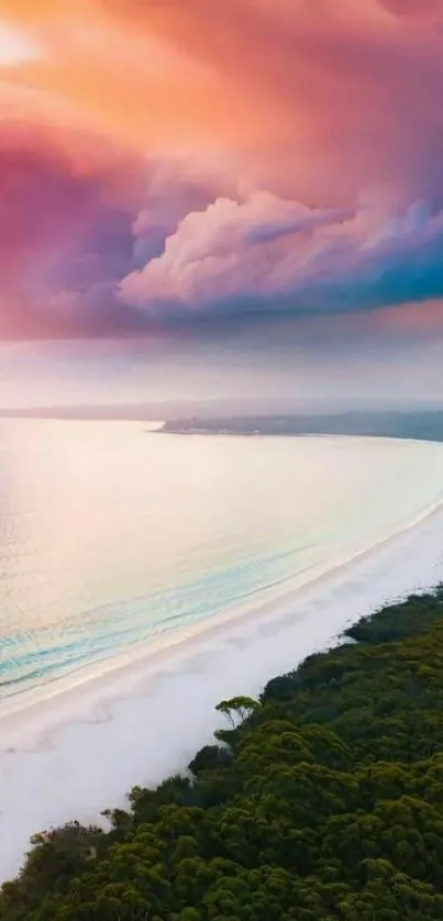 Stunning sunset over a scenic beach with vibrant sky and tranquil ocean.