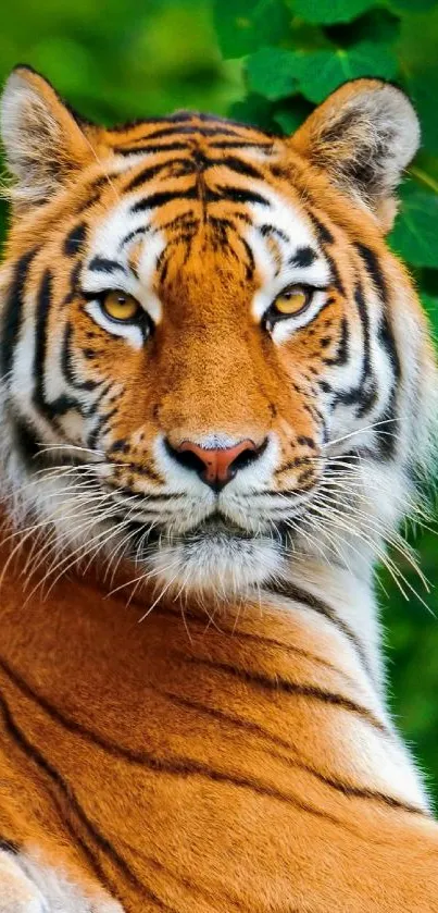 Vivid Bengal tiger amidst greenery, perfect for mobile wallpaper.