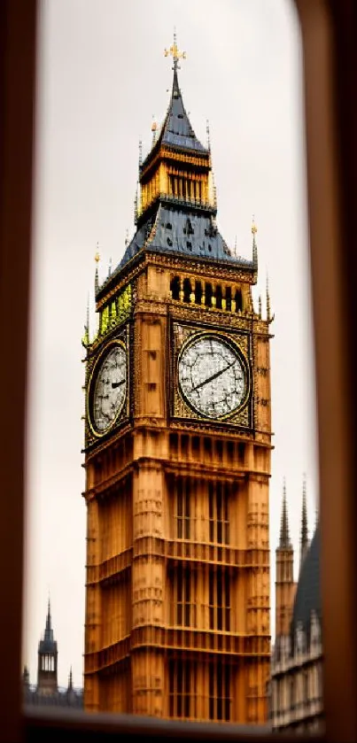 Big Ben clock tower in London framed by arched windows.