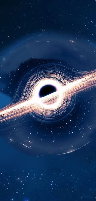 Illustration of a swirling black hole in the deep blue cosmos, perfect for mobile screens.