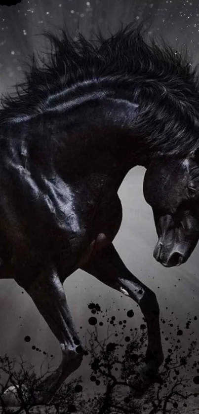 Dynamic black horse in motion wallpaper