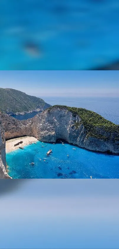 Beautiful coastal wallpaper with blue sea and cliffs.