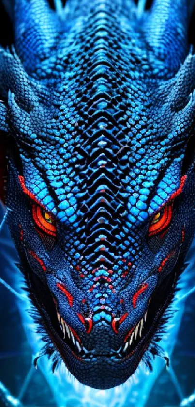 Stunning blue dragon with red accents in digital fantasy art.