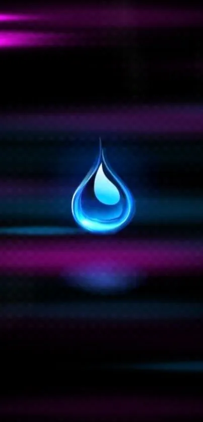 Blue water drop on a dark background, minimalist mobile wallpaper.