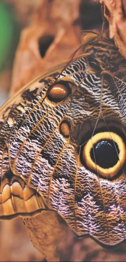 Close-up of a butterfly wing with intricate patterns and vibrant colors.