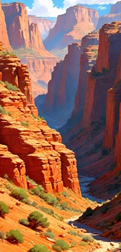 A beautiful canyon landscape art with vibrant red rock formations.