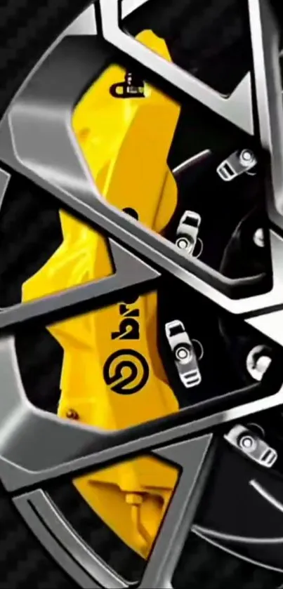 Detailed silver and yellow car wheel design close-up wallpaper.