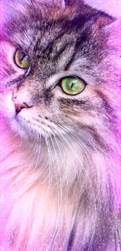 Vibrant pink glow cat mobile wallpaper with an ethereal feel.