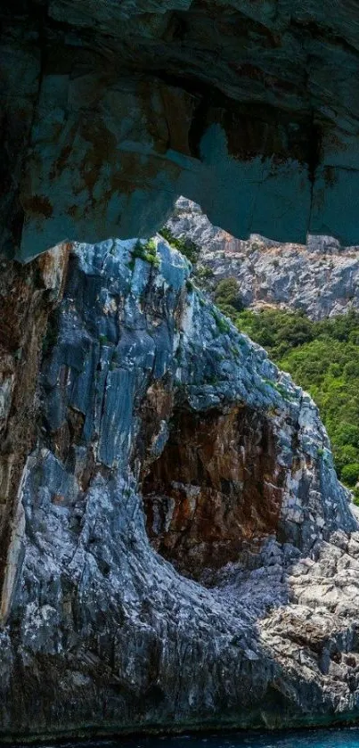 Beautiful cave opening with serene seascape.