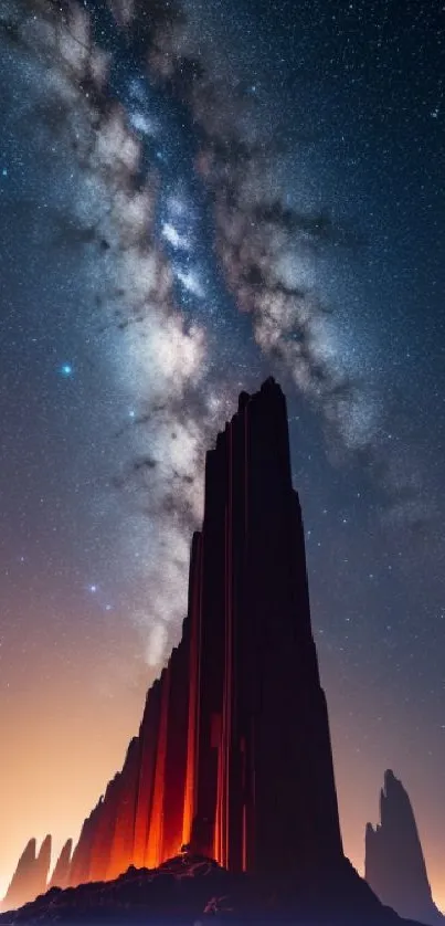 Stunning celestial rock formation under a starry night sky.