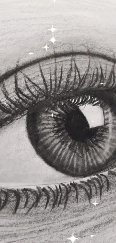 Charcoal sketch of an eye, detailed and artistic, ideal for mobile wallpaper.