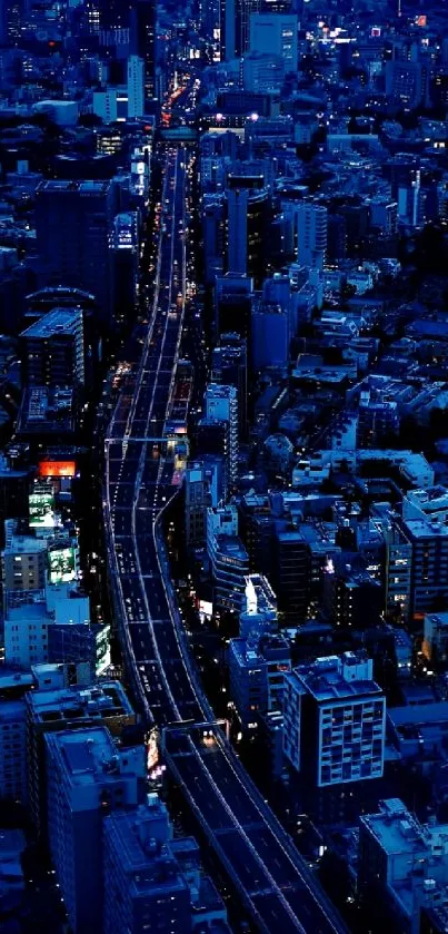 A vibrant city skyline at night with illuminated buildings and streets.