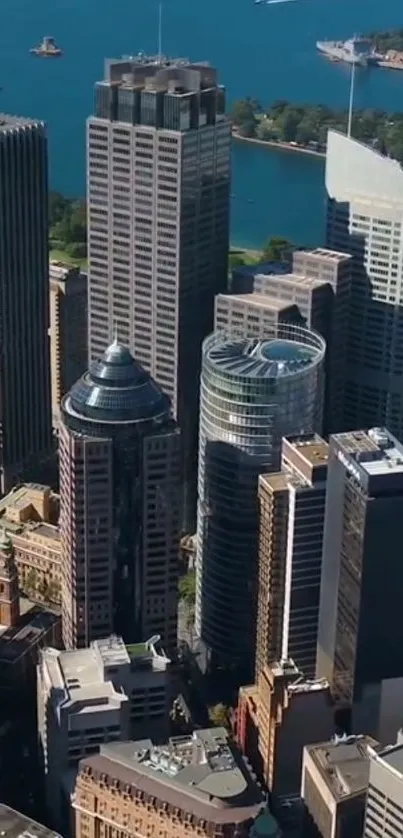 A stunning cityscape wallpaper featuring tall skyscrapers and a blue skyline.