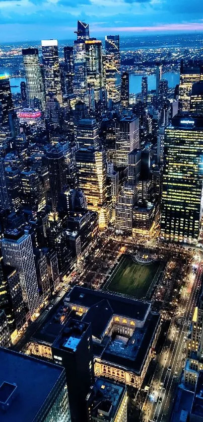 Breathtaking cityscape at night with vibrant lights.