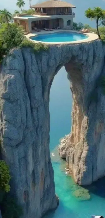 Cliffside infinity pool with ocean view and greenery.