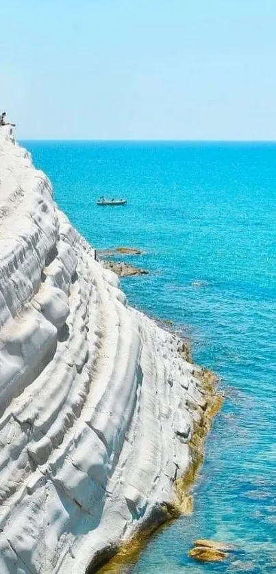 Cliffside with turquoise ocean under a clear sky, perfect for a serene mobile wallpaper.