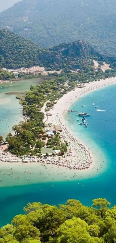 Aerial view of a scenic coastal beach with turquoise waters.