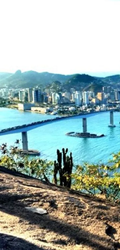 Breathtaking coastal cityscape with a bridge and blue waters.