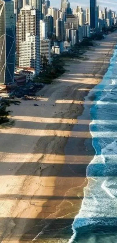 Breathtaking coastal cityscape wallpaper featuring beach and ocean view.