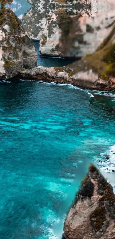 Turquoise waters and cliffs mobile wallpaper, showcasing coastal beauty.