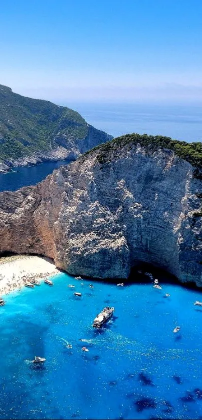 Stunning coastal view with blue waters and rocky cliffs on a mobile wallpaper.