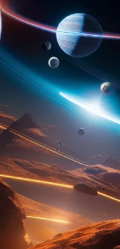 Vibrant cosmic wallpaper with planets and space scenery.