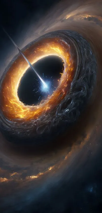 Cosmic black hole art with swirling nebulae and vibrant colors.