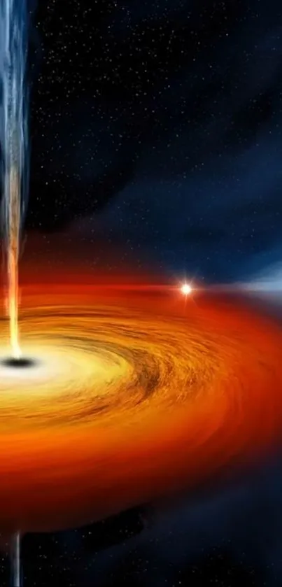 Fiery black hole with vibrant colors in space.