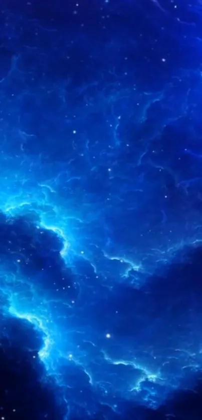 Vibrant cosmic blue nebula wallpaper with celestial patterns.