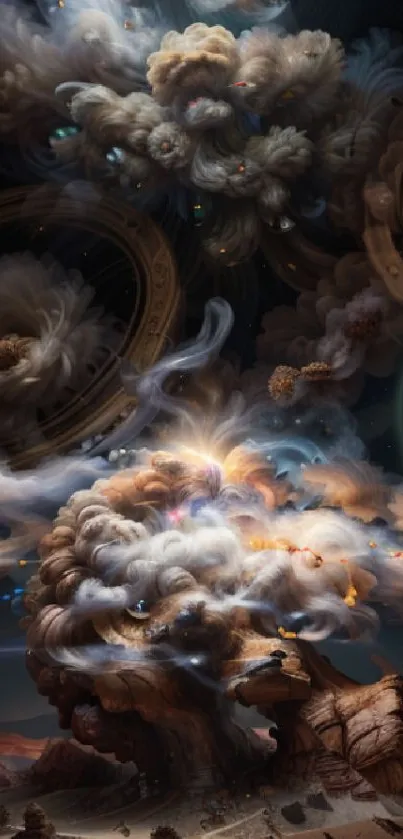 Celestial fantasy cloudscape with cosmic swirls.