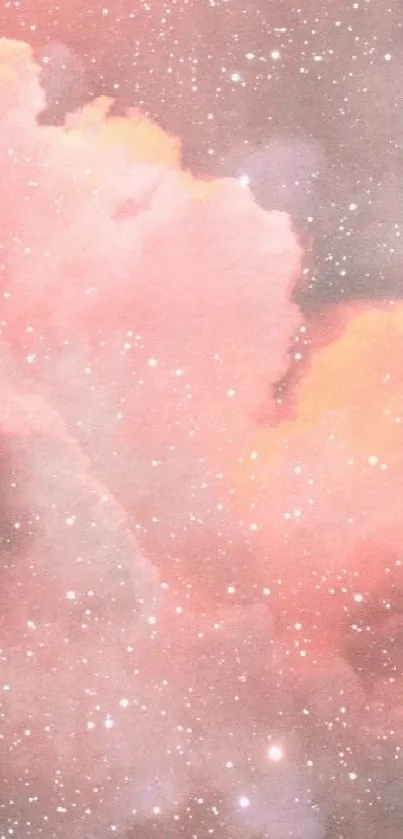 Cosmic cloud wallpaper with pink nebulae and stars.