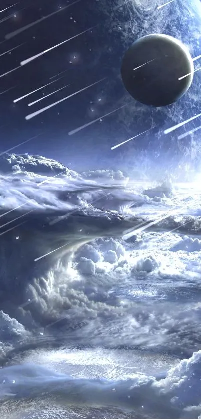 Stunning wallpaper of blue planet with clouds in outer space.