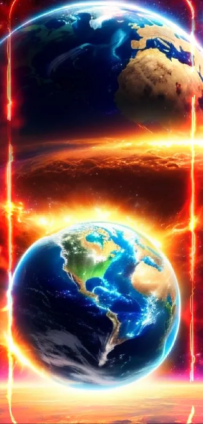 Vibrant cosmic Earth mobile wallpaper with dynamic space colors.