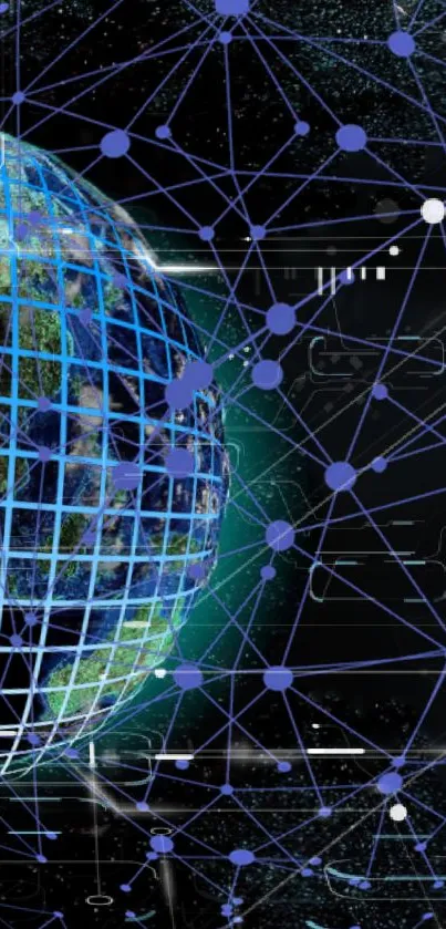 Cosmic Earth against a starry galaxy background, dark theme mobile wallpaper.