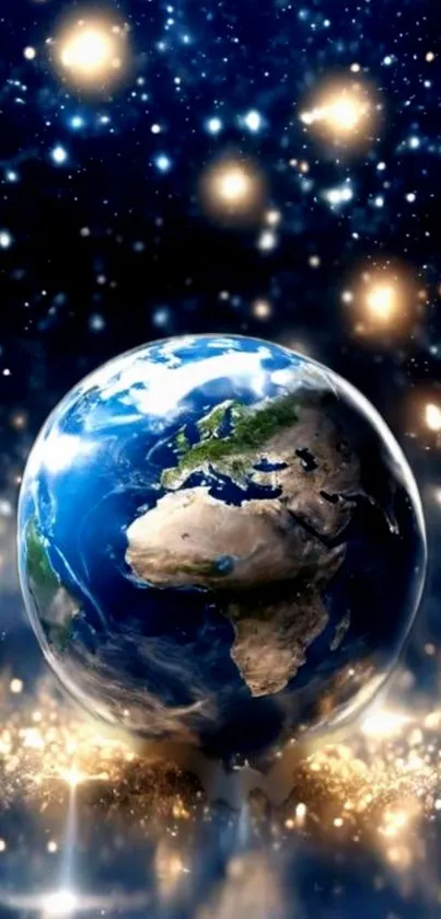 Earth surrounded by stars in space wallpaper.