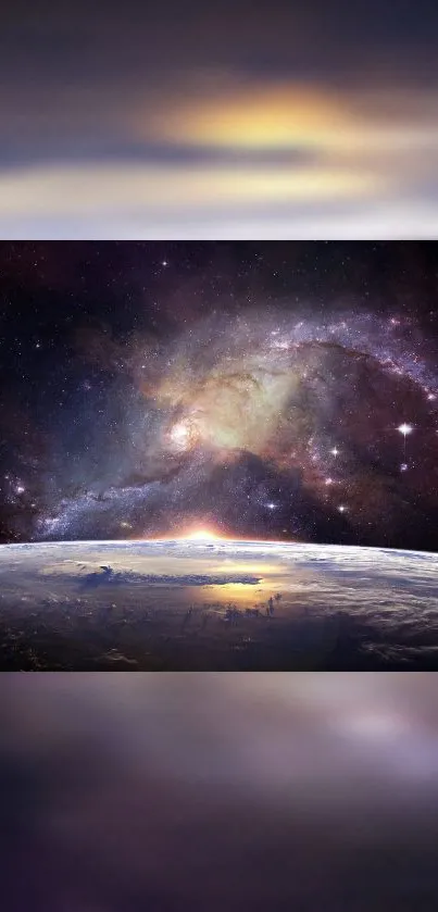 Cosmic wallpaper featuring Earth and a galaxy