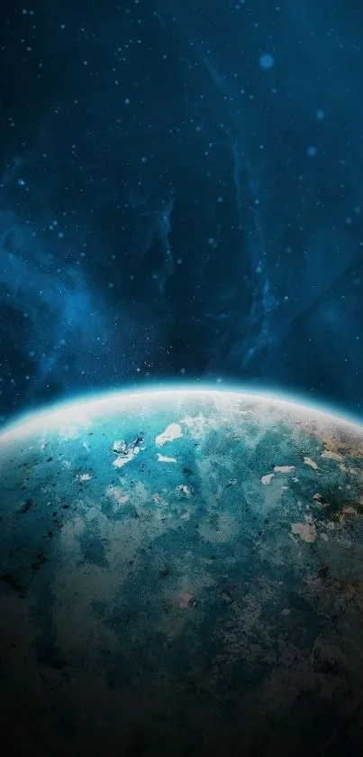 Captivating cosmic Earth view wallpaper with deep blue celestial background.