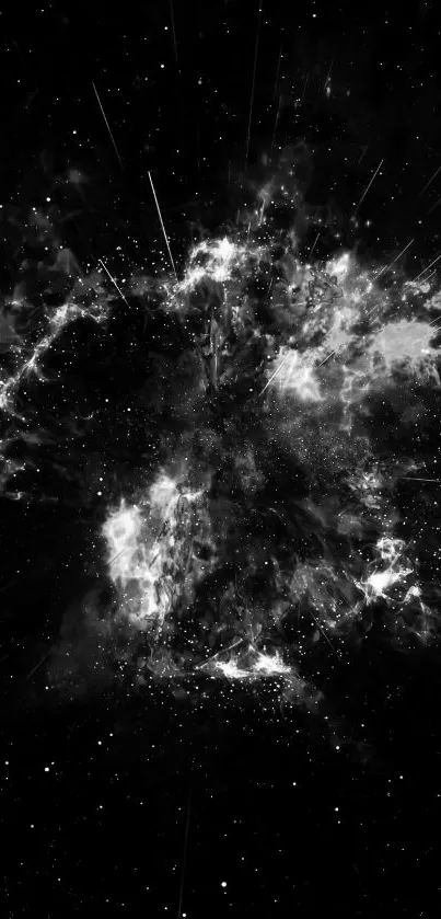 Black and white cosmic explosion wallpaper.