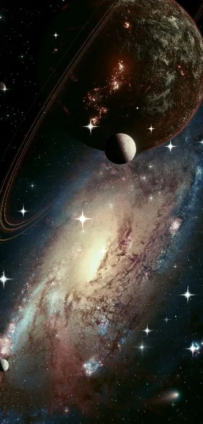 Beautiful galaxy and planets in space wallpaper.