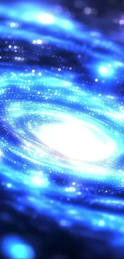 Blue luminous cosmic galaxy with spirals and vibrant hues.