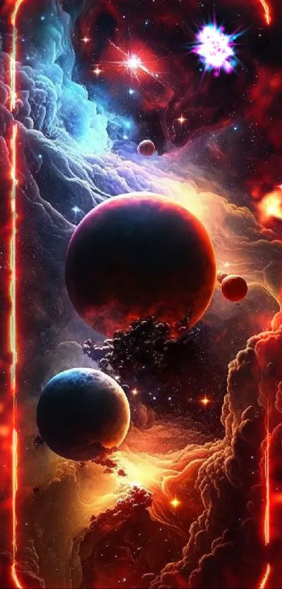 Colorful cosmic wallpaper with planets and nebula