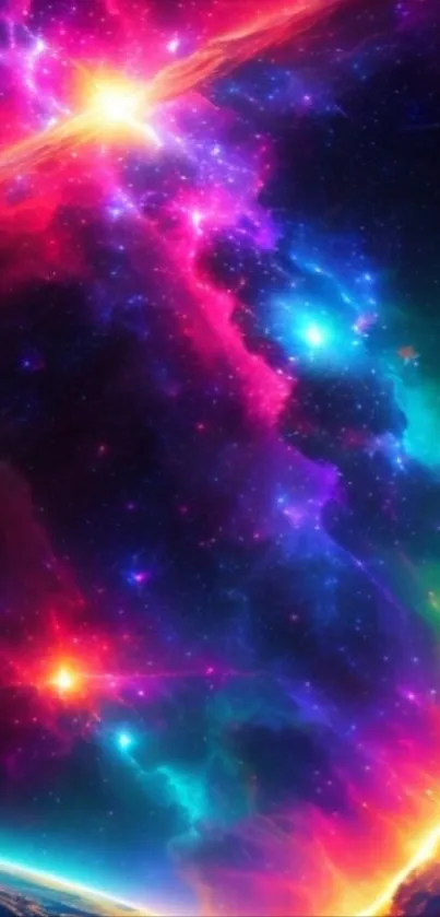 Vibrant cosmic galaxy wallpaper with bright stars and colorful nebula