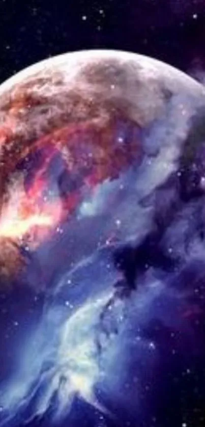 Stunning cosmic galaxy wallpaper with vibrant purple and celestial elements.