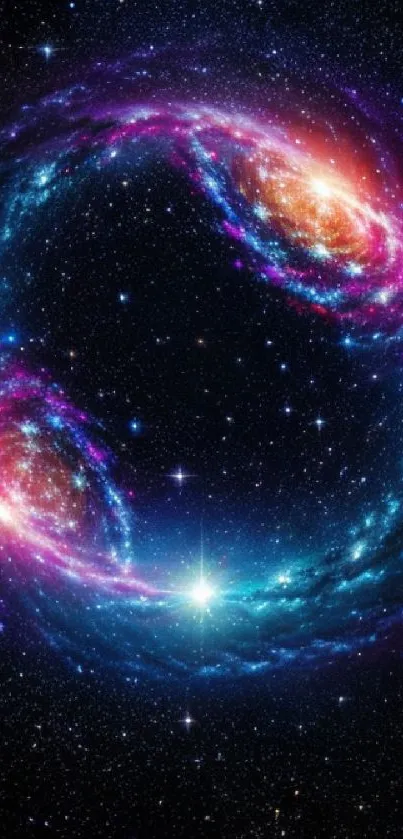 Colorful swirling galaxy in space wallpaper